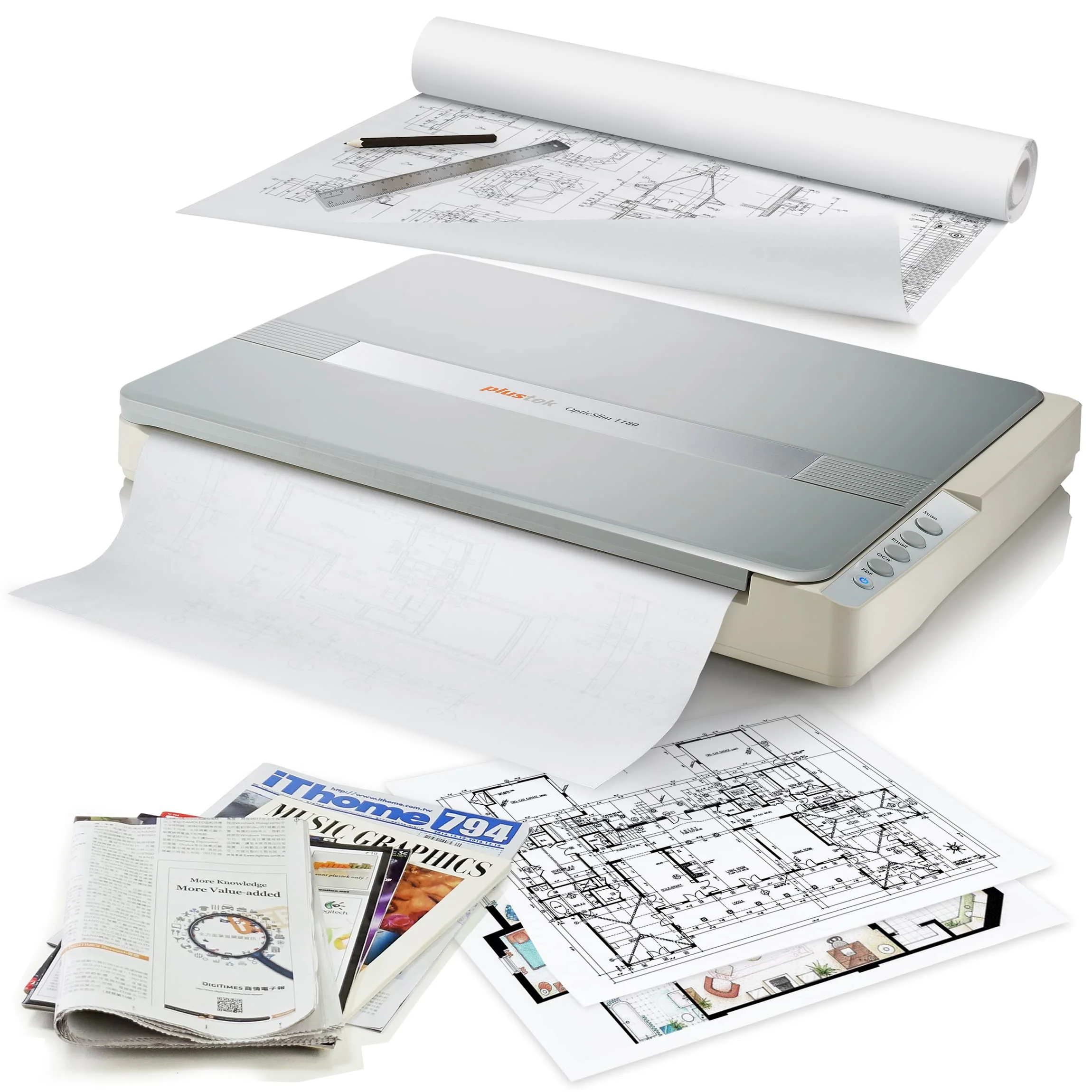 Plustek A3-Flachbettscanner OS1180, für A3-Grafiken und Dokumente Design für Büchereien, Schulen und kleine Büros. Benötigt ca. 9 Sekunden für ein A3-Dokument. - Image 3