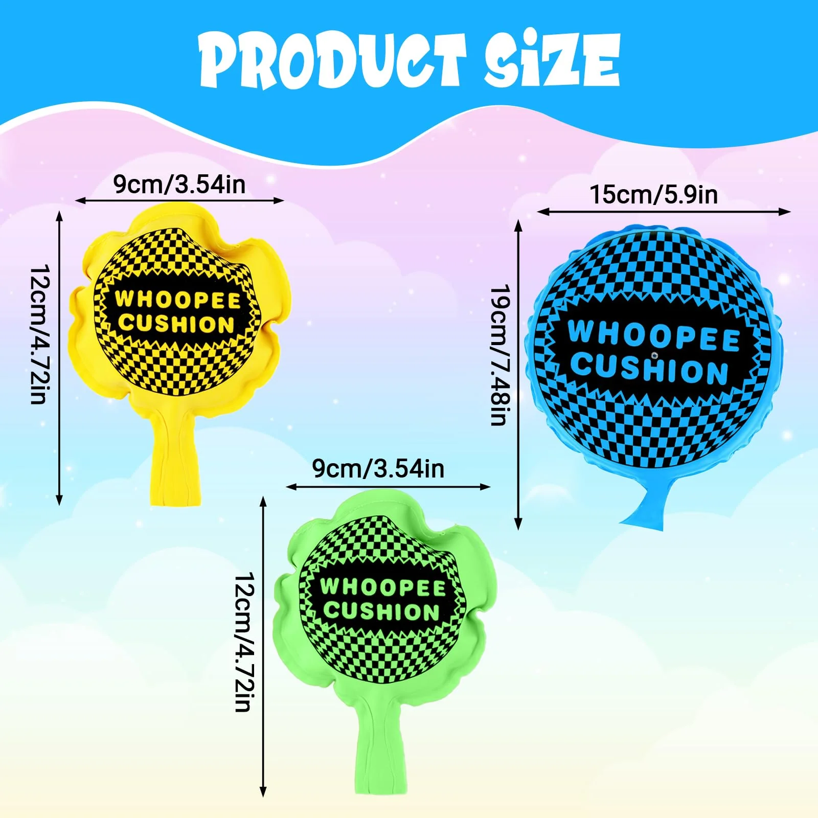 Pluvyze 3 Stück Pupskissen Furzkissen Groß Laut, Furzkissen Kinder Streichrequisiten, Selbstaufblasend Cushion Pupskissen Partyspielzeug Für Erwachsene Und Kinder (Blau, Grün, Gelb) - Image 6