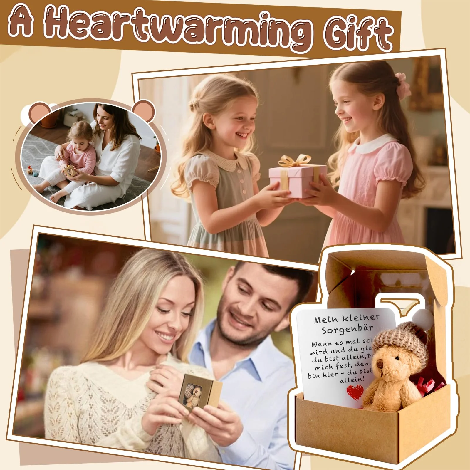 Pocket Hug Positive Mini-Teddybär, Bär In Einer Box Mini-Plüsch Figuren Lustige Teddy-bär Puppe Sorgenbär-Umarmung in Einer Box Kleines Tier Mit Inspirierender Karte für Frauen Babyparty Freunde - Image 2