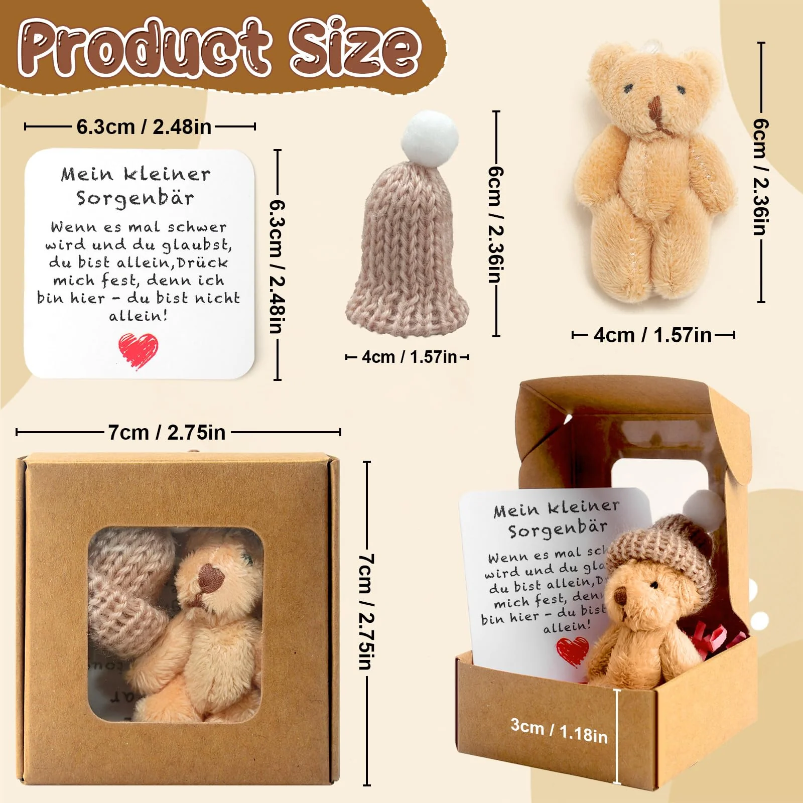 Pocket Hug Positive Mini-Teddybär, Bär In Einer Box Mini-Plüsch Figuren Lustige Teddy-bär Puppe Sorgenbär-Umarmung in Einer Box Kleines Tier Mit Inspirierender Karte für Frauen Babyparty Freunde - Image 4