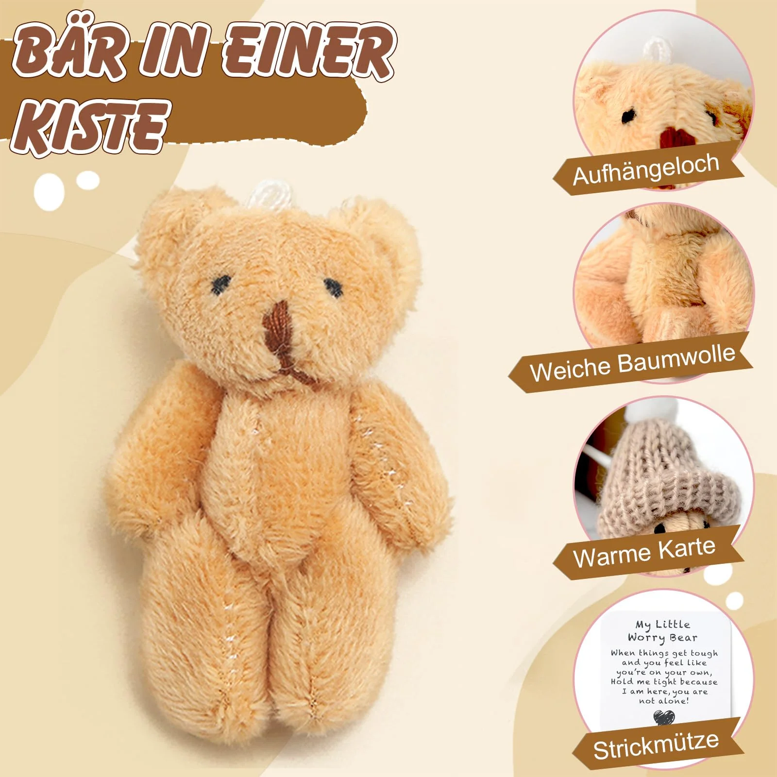 Pocket Hug Positive Mini-Teddybär, Bär In Einer Box Mini-Plüsch Figuren Lustige Teddy-bär Puppe Sorgenbär-Umarmung in Einer Box Kleines Tier Mit Inspirierender Karte für Frauen Babyparty Freunde - Image 7