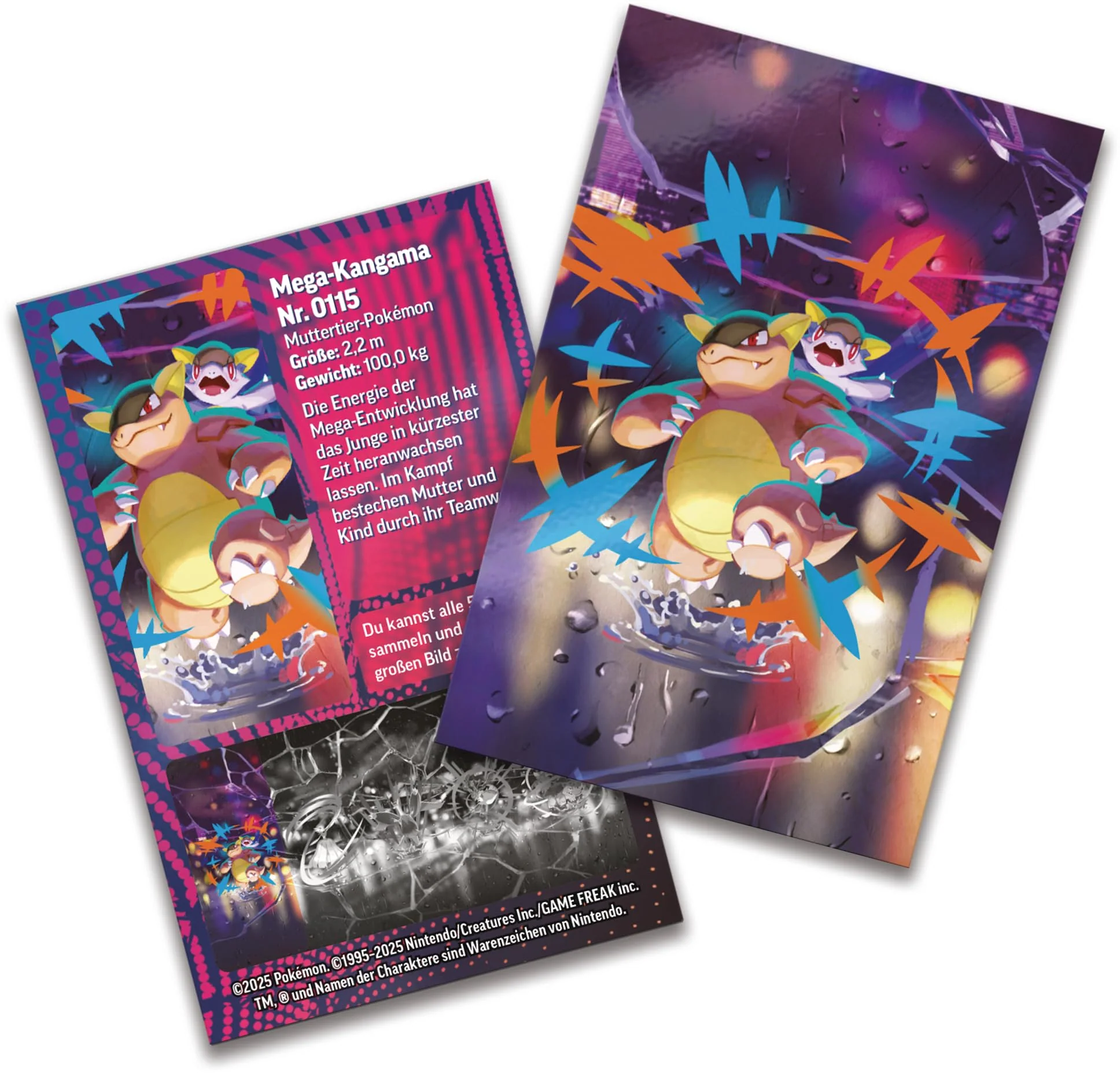 Pokémon-Sammelkartenspiel: Mini-Tin-Box Mega-Helden – Mega-Kangama (1 Sticker, 1 Bildkarte & 2 Boosterpacks) - Image 2