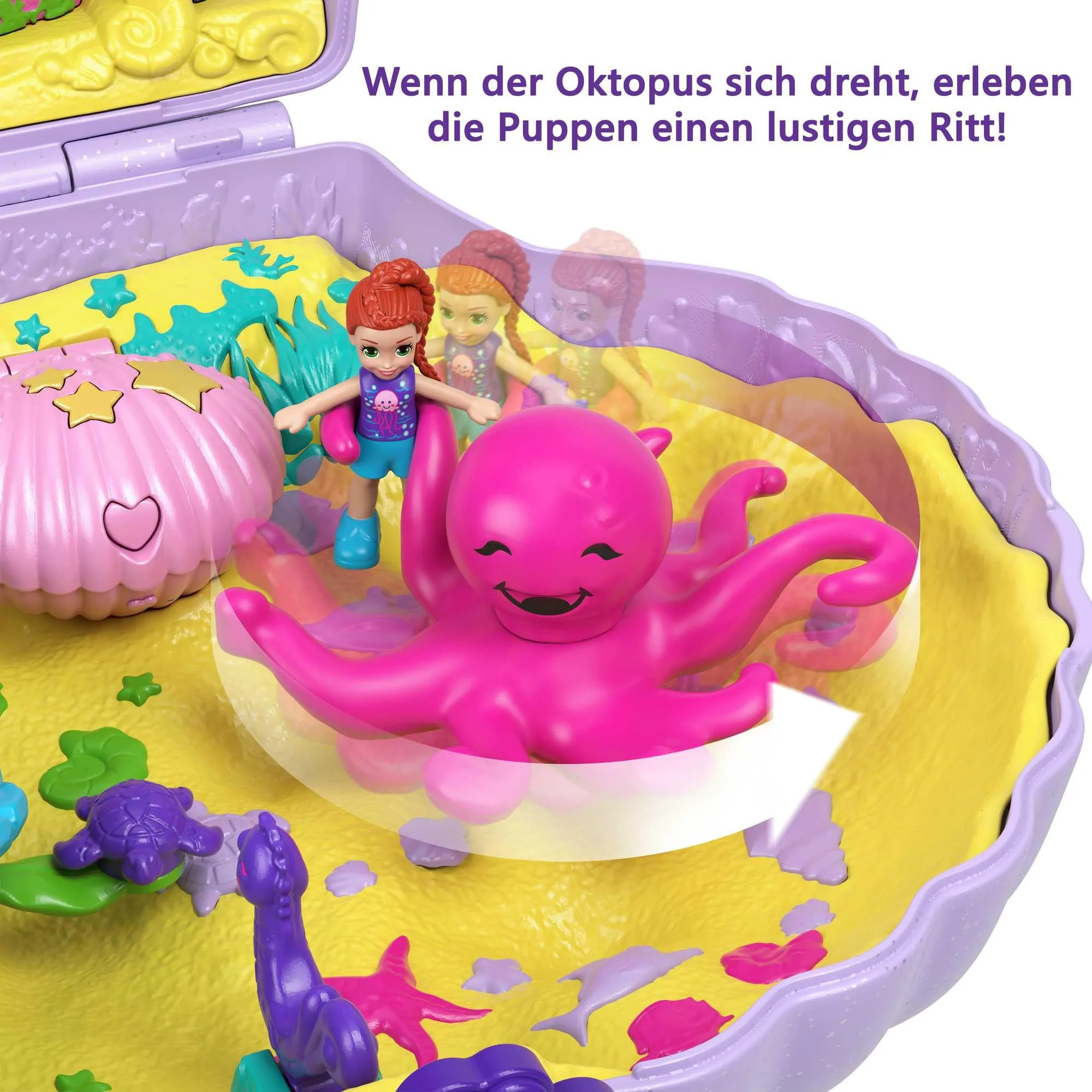 Polly Pocket Schatulle, Muschel Tasche zum Umhängen in Unterwasser Thema, mit 2 Puppen und 1 U-Boot, Polly Pocket Meerjungfrau Spielzeug, Spielzeug ab 4 Jahre, GNH11 - Image 2