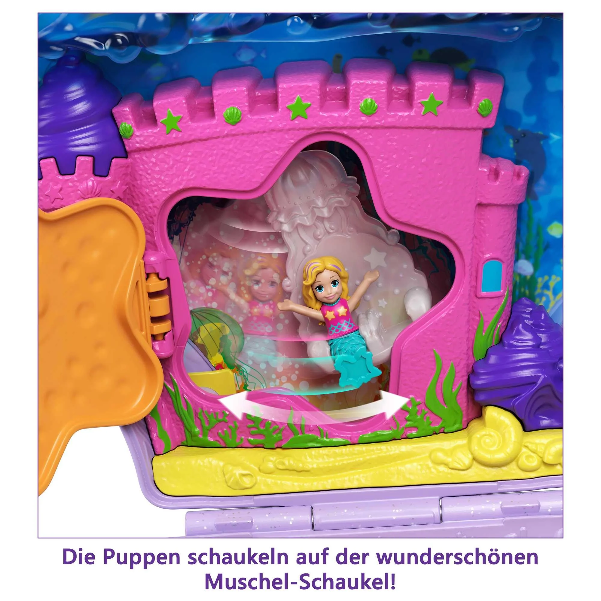 Polly Pocket Schatulle, Muschel Tasche zum Umhängen in Unterwasser Thema, mit 2 Puppen und 1 U-Boot, Polly Pocket Meerjungfrau Spielzeug, Spielzeug ab 4 Jahre, GNH11 - Image 6