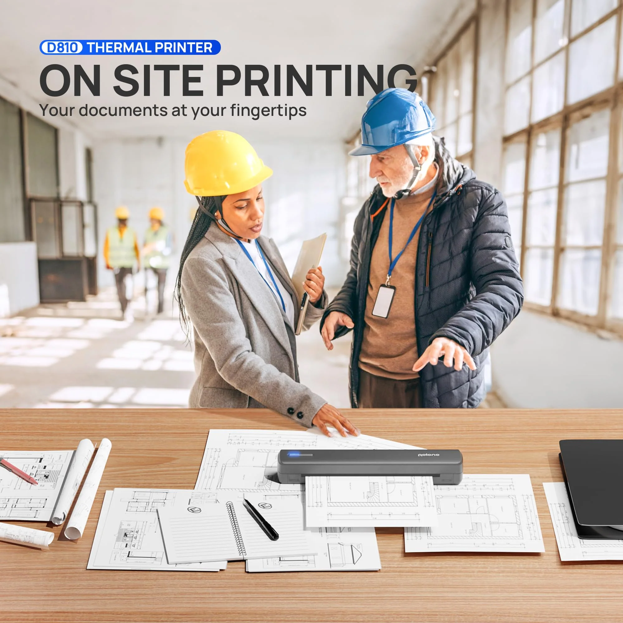 POLONO D810 Thermodrucker A4 Wireless für Reisen, Mobiler Drucker A4 Unterstützung für 8.5"x11" US Brief, Tragbarer drucker Kompatibel mit iOS, Android, Laptop für Büro, Auto, Dunkelgrau - Image 2