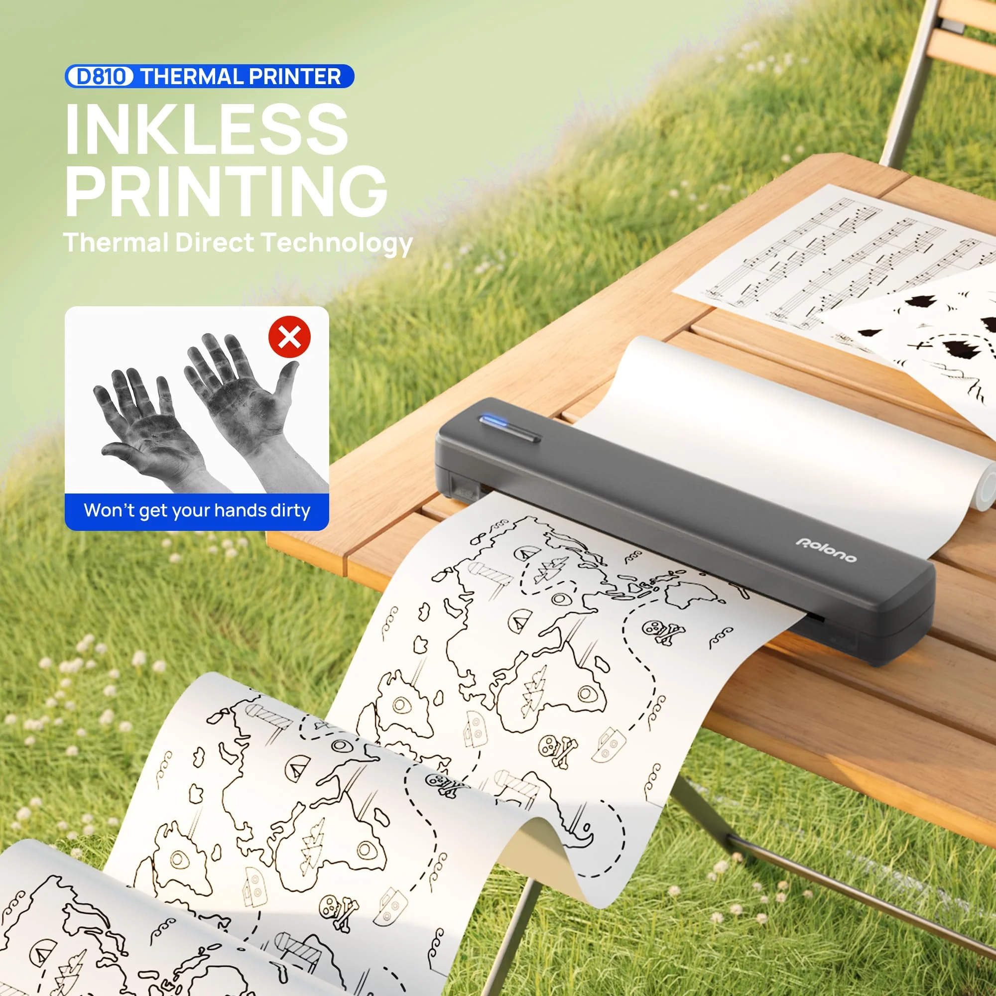 POLONO D810 Thermodrucker A4 Wireless für Reisen, Mobiler Drucker A4 Unterstützung für 8.5"x11" US Brief, Tragbarer drucker Kompatibel mit iOS, Android, Laptop für Büro, Auto, Dunkelgrau - Image 4