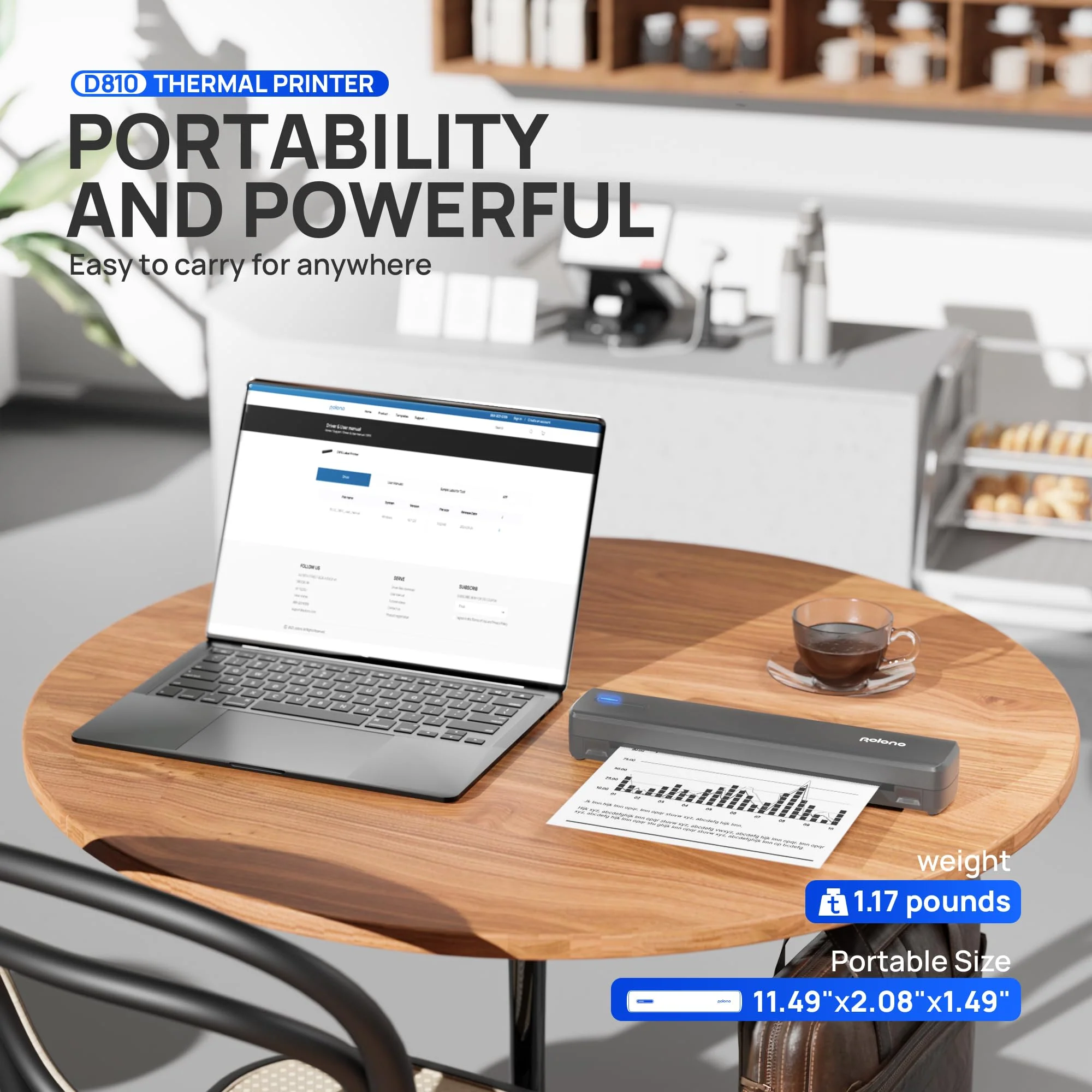 POLONO D810 Thermodrucker A4 Wireless für Reisen, Mobiler Drucker A4 Unterstützung für 8.5"x11" US Brief, Tragbarer drucker Kompatibel mit iOS, Android, Laptop für Büro, Auto, Dunkelgrau - Image 6