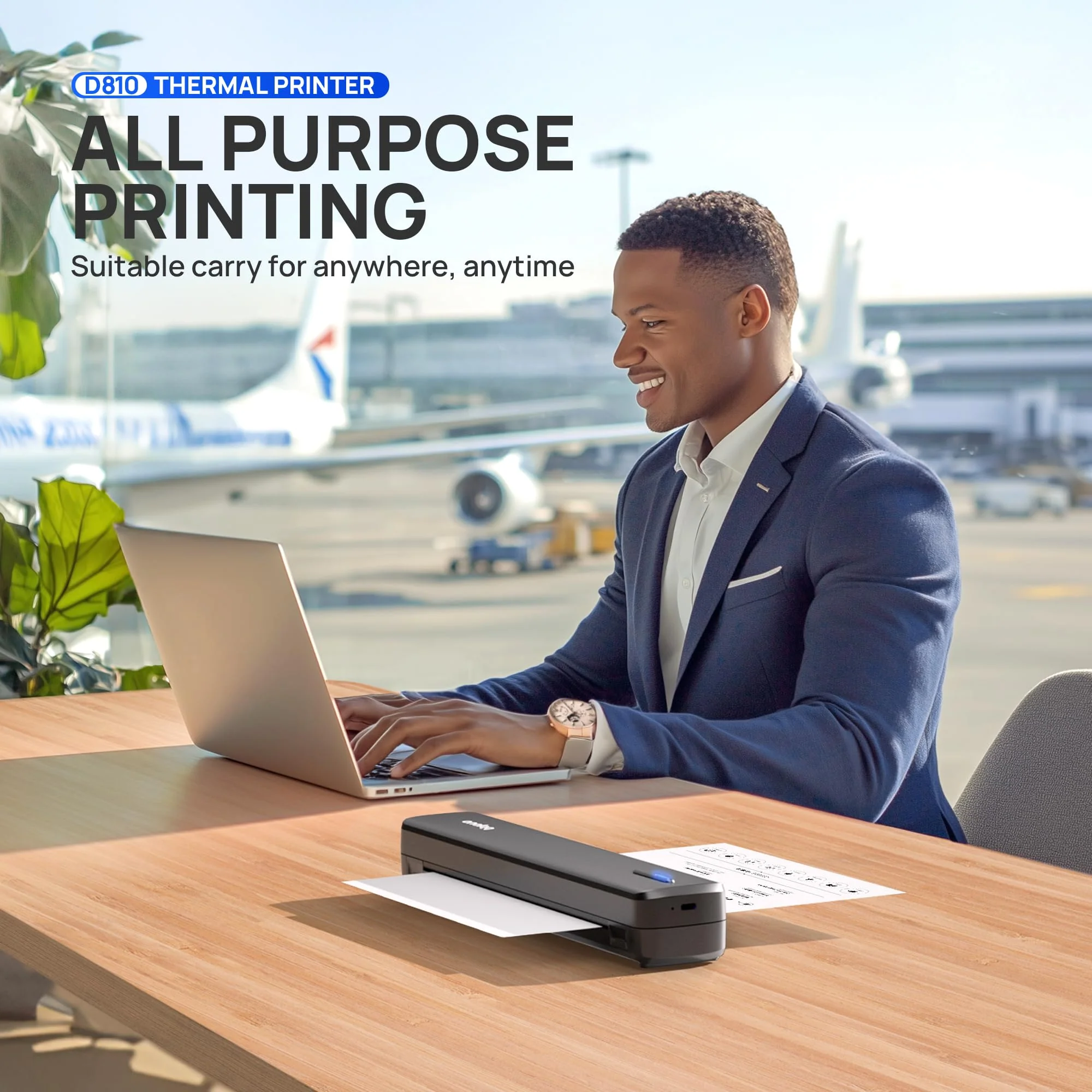 POLONO D810 Thermodrucker A4 Wireless für Reisen, Mobiler Drucker A4 Unterstützung für 8.5"x11" US Brief, Tragbarer drucker Kompatibel mit iOS, Android, Laptop für Büro, Auto, Schwarz - Image 3