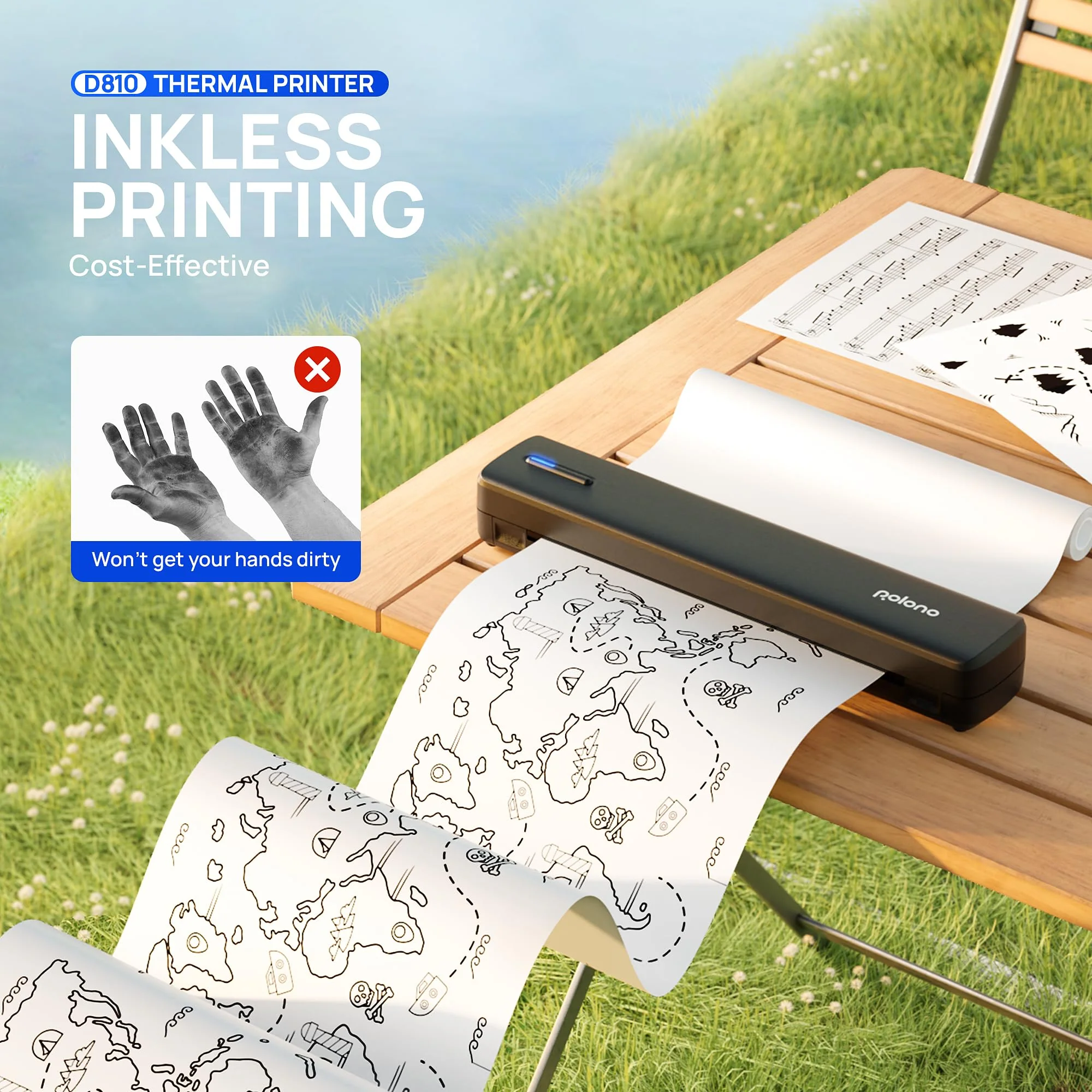 POLONO D810 Thermodrucker A4 Wireless für Reisen, Mobiler Drucker A4 Unterstützung für 8.5"x11" US Brief, Tragbarer drucker Kompatibel mit iOS, Android, Laptop für Büro, Auto, Schwarz - Image 4