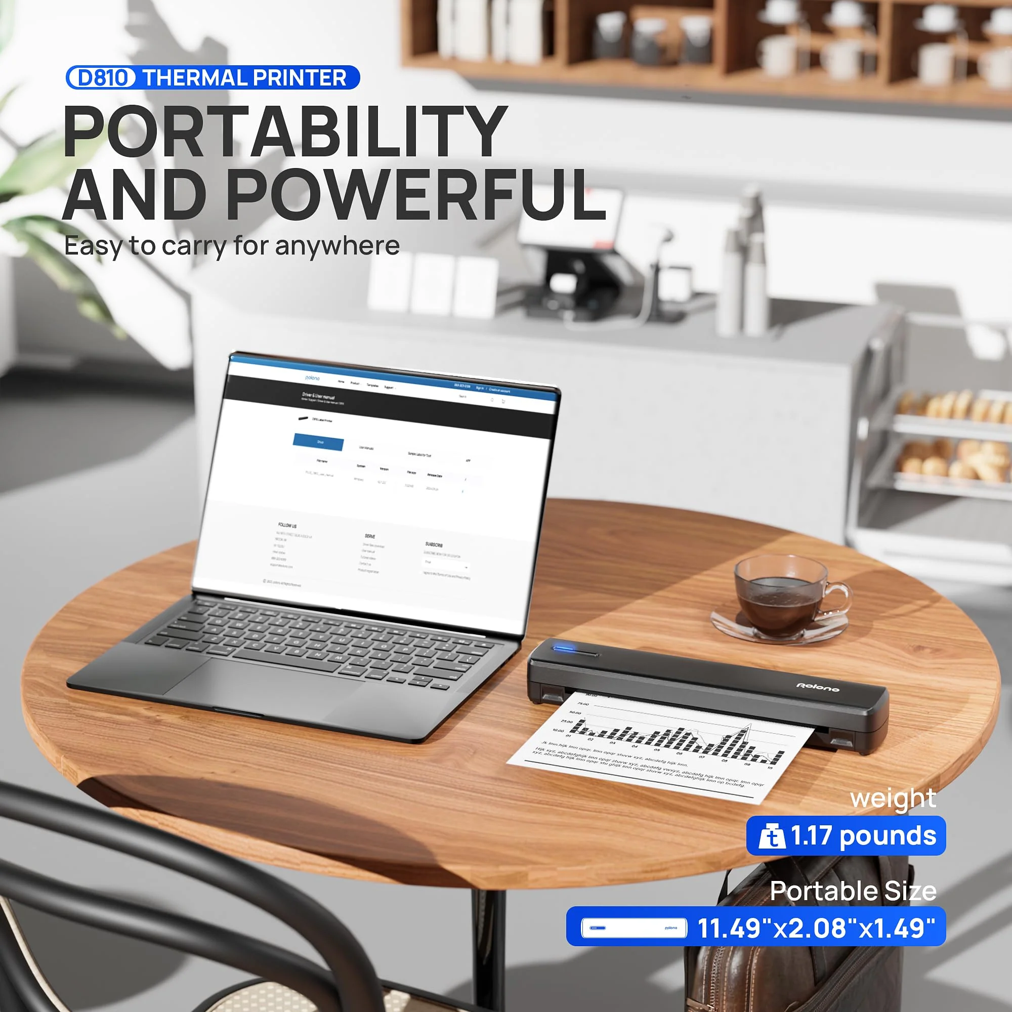 POLONO D810 Thermodrucker A4 Wireless für Reisen, Mobiler Drucker A4 Unterstützung für 8.5"x11" US Brief, Tragbarer drucker Kompatibel mit iOS, Android, Laptop für Büro, Auto, Schwarz - Image 6