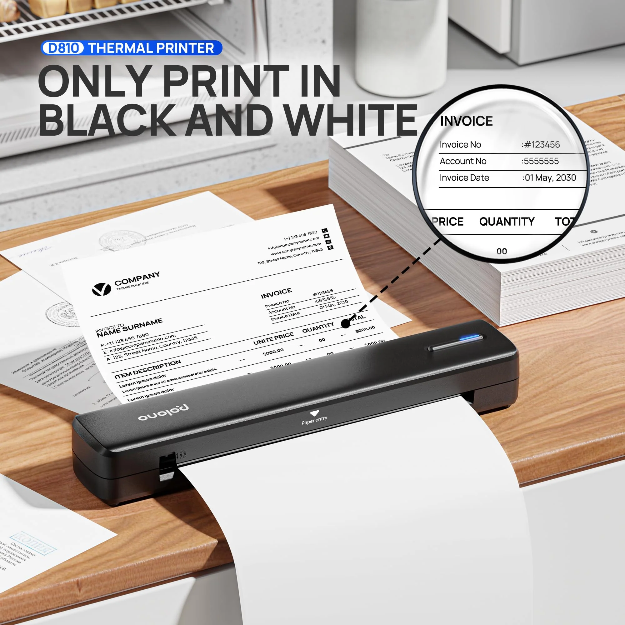 POLONO D810 Thermodrucker A4 Wireless für Reisen, Mobiler Drucker A4 Unterstützung für 8.5"x11" US Brief, Tragbarer drucker Kompatibel mit iOS, Android, Laptop für Büro, Auto, Schwarz - Image 8