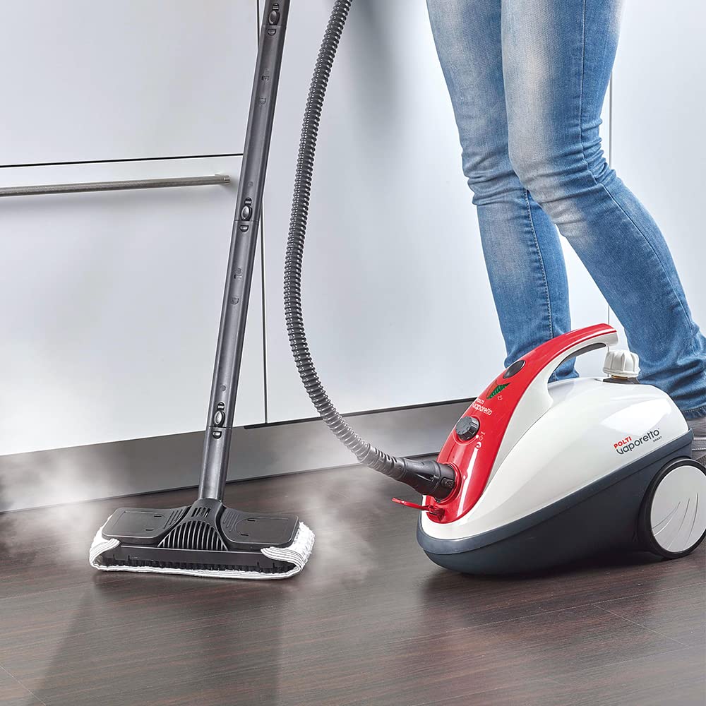 POLTI PTEU0268 Dampfreiniger Smart 30 R mit Sicherheitsverschluss, maximal Druck 3,0 bar, Dampfausstoss bis zu 85 g/min, Aufheizzeit 8 Minuten, Anzeigesignal Druck bereit, Heizkessel aus Edelstahl, 39 x 25 x 29 cm, 1800 W, rot / weiss - Image 5