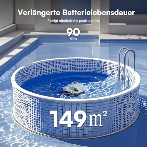 PoolMr Poolroboter Kabellos Poolsauger Akku 40W Power & 90 Min Laufzeit - Saugroboter Pool Mit Doppelfiltersystem & Hindernis-Überwindung für Ebene Pools Bis 149 ㎡ Reinigt Effektiv Blätter & Schlamm - Image 4
