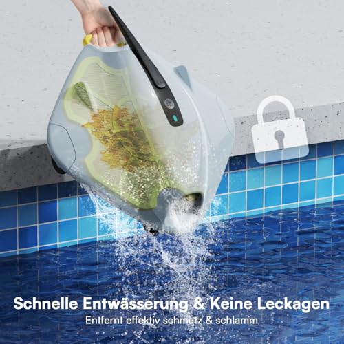 PoolMr Poolroboter Kabellos Poolsauger Akku 40W Power & 90 Min Laufzeit - Saugroboter Pool Mit Doppelfiltersystem & Hindernis-Überwindung für Ebene Pools Bis 149 ㎡ Reinigt Effektiv Blätter & Schlamm - Image 5