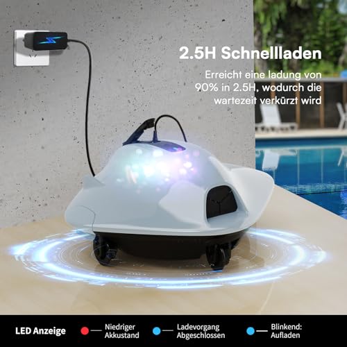 PoolMr Poolroboter Kabellos Poolsauger Akku 40W Power & 90 Min Laufzeit - Saugroboter Pool Mit Doppelfiltersystem & Hindernis-Überwindung für Ebene Pools Bis 149 ㎡ Reinigt Effektiv Blätter & Schlamm - Image 8