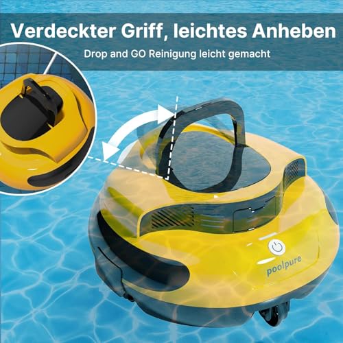 POOLPURE Akku Poolroboter 2026 – Kabelloser Poolsauger mit 100 Min Laufzeit, Automatischer Poolreiniger für Flache Aufstellbecken bis 90㎡, Dual Hall-Sensoren, 5000mAh,IPX8, gelb - Image 6