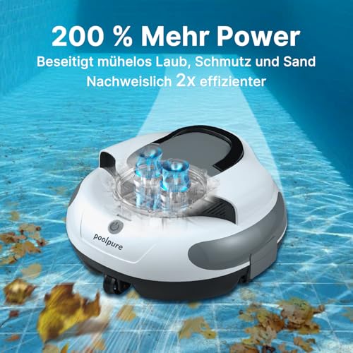 POOLPURE Akku Poolroboter 2026 – Kabelloser Poolsauger mit 100 Min Laufzeit, Automatischer Poolreiniger für Flache Aufstellbecken bis 90m², Dual Hall-Sensoren, 5000mAh, IPX8 - Image 3