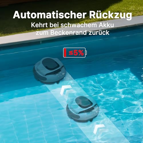 POOLPURE Akku Poolroboter 2026 – Kabelloser Poolsauger mit 100 Min Laufzeit, Automatischer Poolreiniger für Flache Aufstellbecken bis 90m², Dual Hall-Sensoren, 5000mAh, IPX8 - Image 4