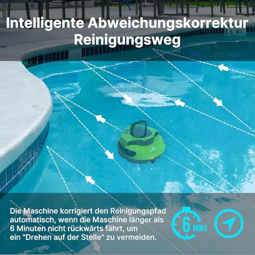 POOLPURE Akku Poolroboter 2026 – Kabelloser Poolsauger mit 100 Min Laufzeit, Automatischer Poolreiniger für Flache Aufstellbecken bis 90m³, Dual Hall-Sensoren, 5000mAh, IPX8,grün - Image 4