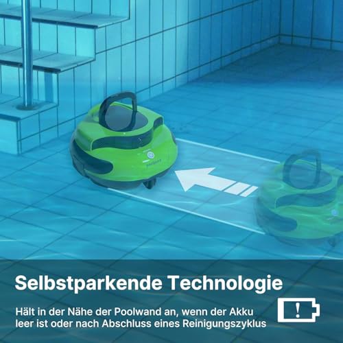 POOLPURE Akku Poolroboter 2026 – Kabelloser Poolsauger mit 100 Min Laufzeit, Automatischer Poolreiniger für Flache Aufstellbecken bis 90m³, Dual Hall-Sensoren, 5000mAh, IPX8,grün - Image 5