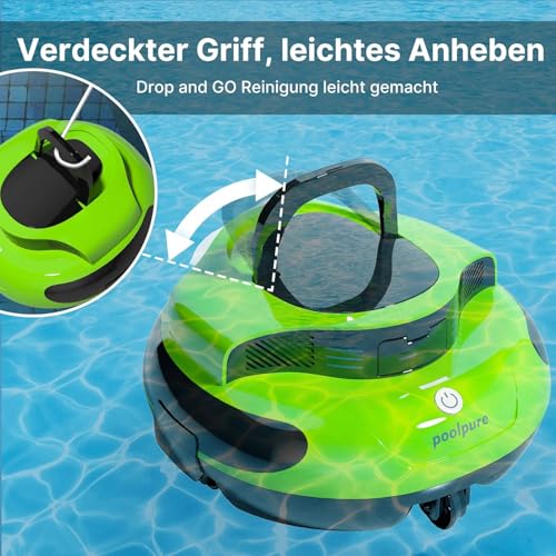 POOLPURE Akku Poolroboter 2026 – Kabelloser Poolsauger mit 100 Min Laufzeit, Automatischer Poolreiniger für Flache Aufstellbecken bis 90m³, Dual Hall-Sensoren, 5000mAh, IPX8,grün - Image 7
