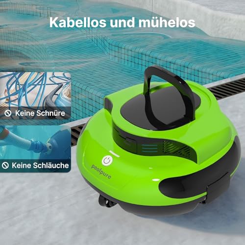 POOLPURE Akku Poolroboter 2026 – Kabelloser Poolsauger mit 100 Min Laufzeit, Automatischer Poolreiniger für Flache Aufstellbecken bis 90m³, Dual Hall-Sensoren, 5000mAh, IPX8,grün - Image 8