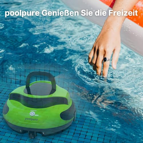 POOLPURE Akku Poolroboter 2026 – Kabelloser Poolsauger mit 100 Min Laufzeit, Automatischer Poolreiniger für Flache Aufstellbecken bis 90m³, Dual Hall-Sensoren, 5000mAh, IPX8,grün - Image 9