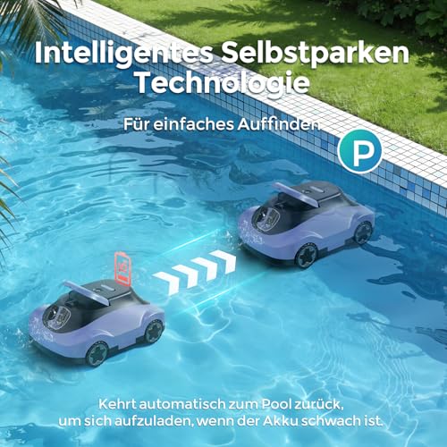 Poolroboter, Kabelloser Poolsauger Akku, Akku Poolroboter Kabellos, 180 Min Laufzeit, Starke Saugkraft, Intelligente Navigation, Ultrafeine Filtration, Auto-Parking, Poolsauger für Aufstellpool 200m² - Image 6