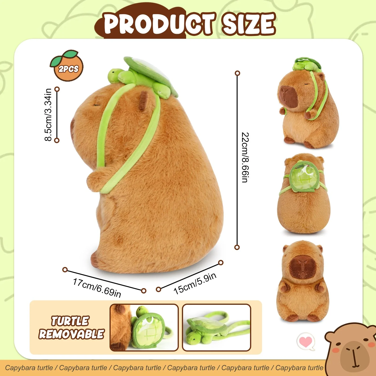 Poptrend Niedliche Capybara Kuscheltier Plüschtier mit Schildkrötenrucksack für Home Deko und Kinder - Image 6