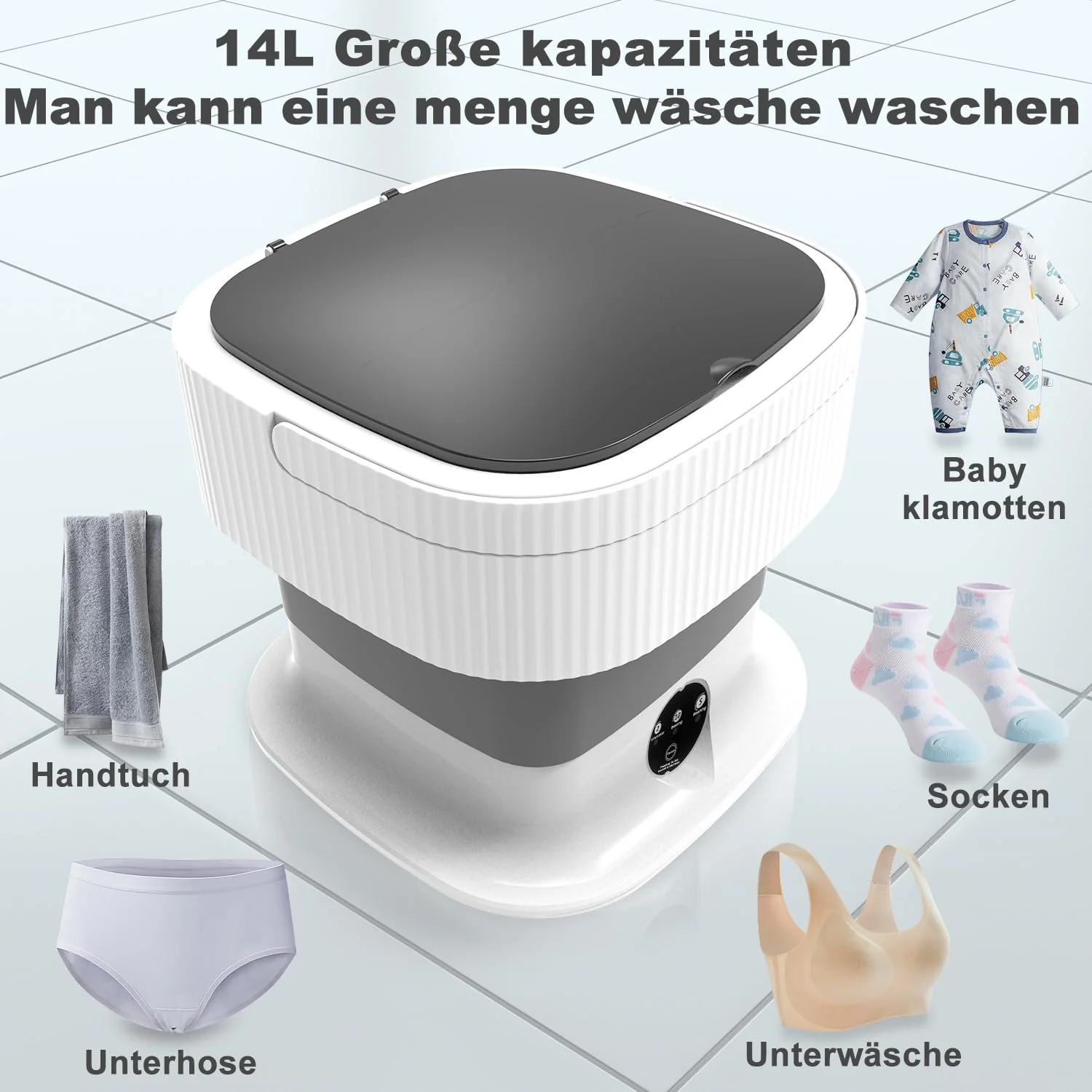 Portable Mini Waschmaschine Mit Schleuder - 14L 40W Camping Waschmaschine Mini Washing Machine Faltbare, Kleine Waschmaschine Mobile Waschmaschine für Babykleidung Unterwäsche Reise(Ultra-Reinigung) - Image 4