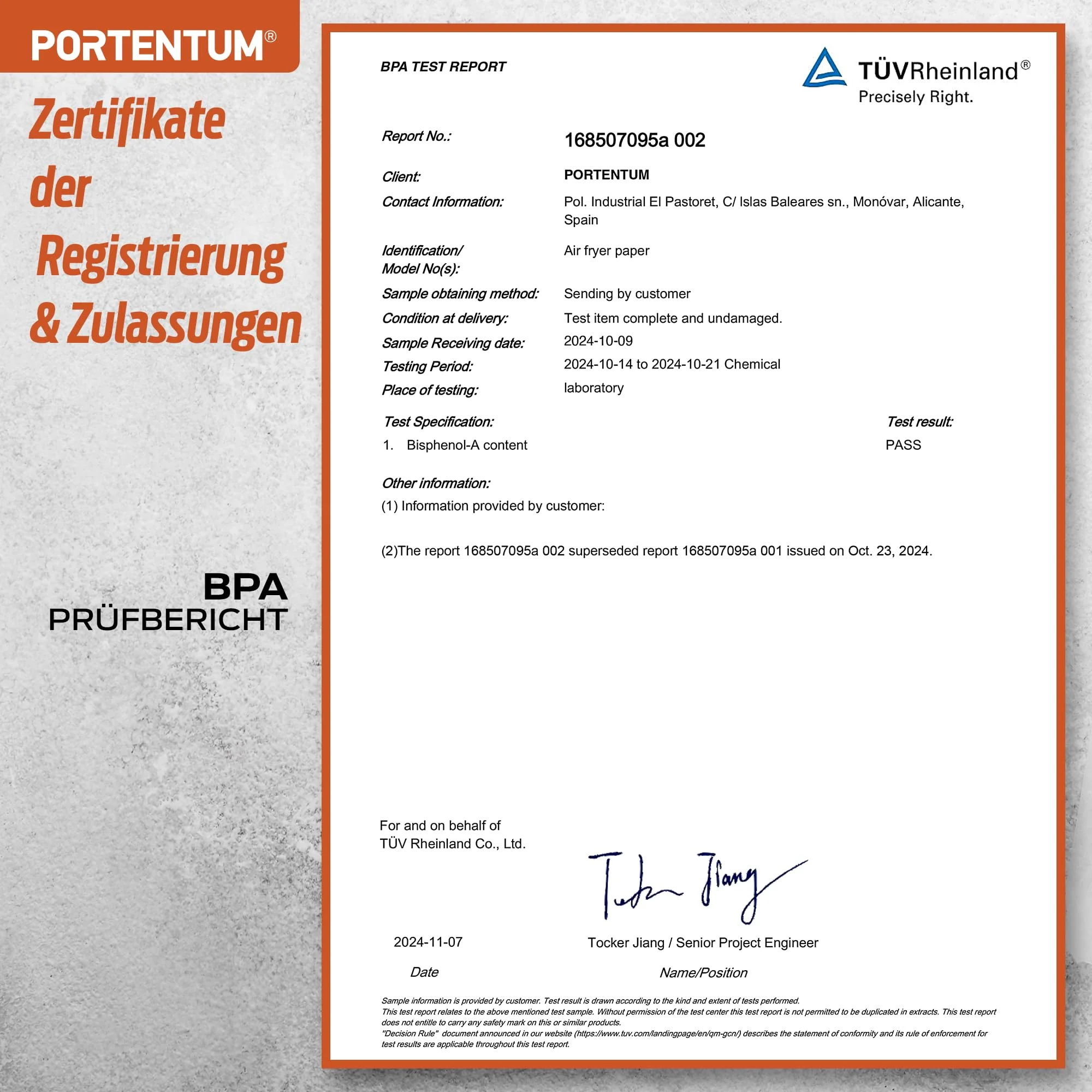 PORTENTUM Backpapier für Heißluftfritteuse 100 Stück, Einweg und ungebleicht. Geeignet für 3.5 bis 6 Liter. Lebensmittelechtes Backpapier, BPA-frei, FDA- und LFGB-zertifiziert