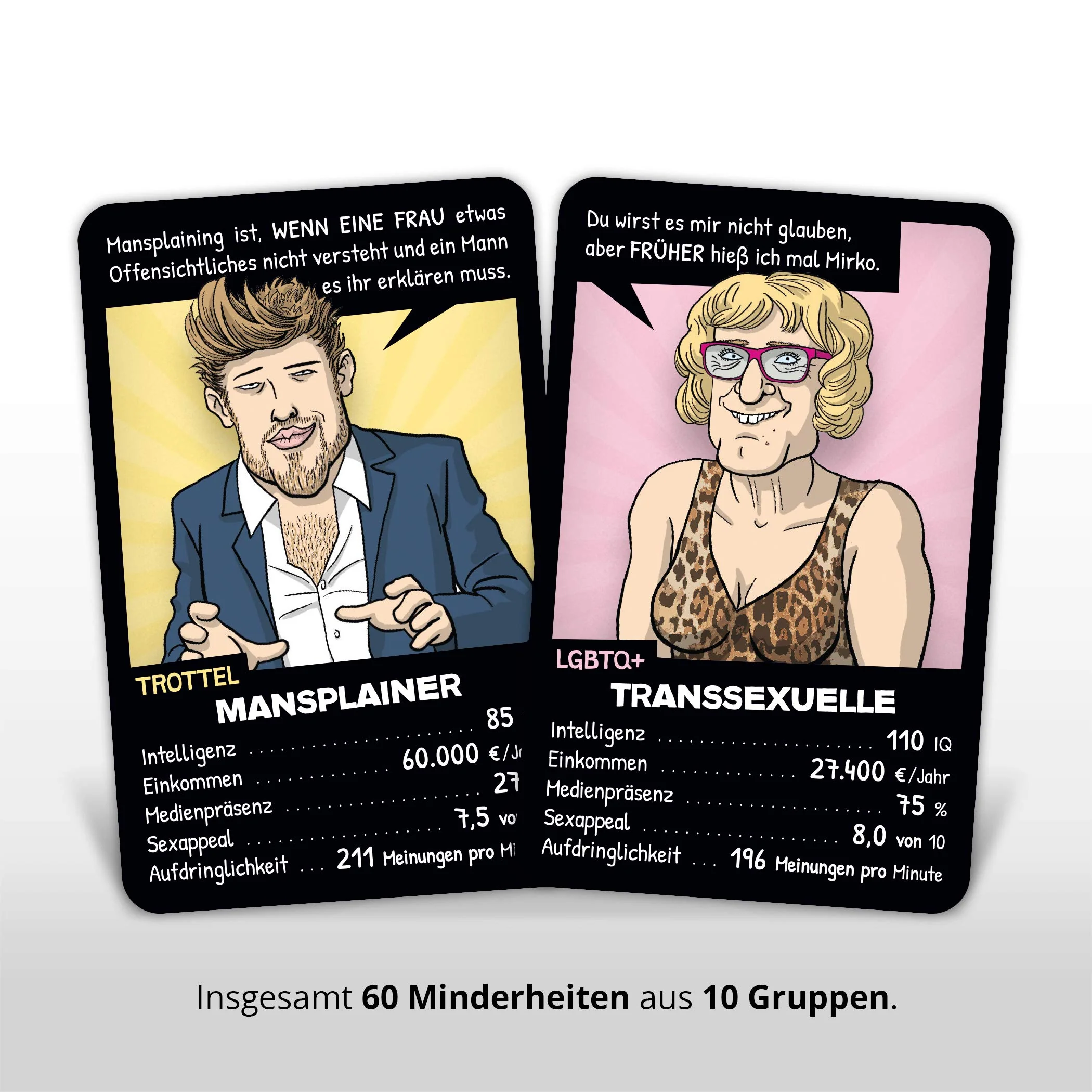 Postillon Games Minderheiten-Quartett, EIN Kartenspiel voller Vorurteile. Der Satire-Klassiker. 100% schwarzer Humor. - Image 6