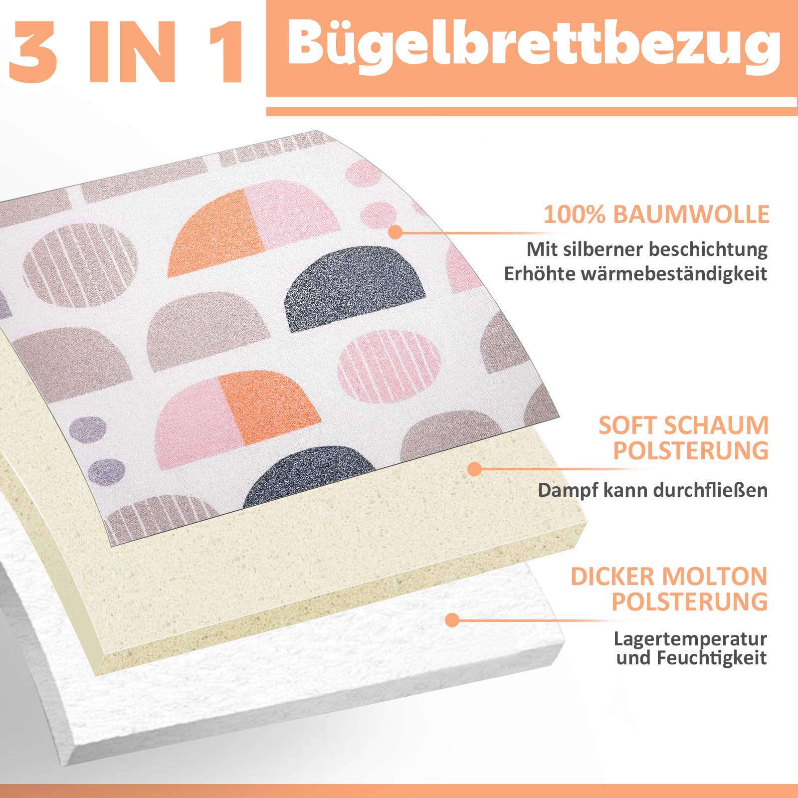 Pottwal Neu Premium-Bügeltischbezug für Schnelles und Einfaches Bügeln, für Dampfbügeleisen, Brauner Halbkreis, 38-45cm x 130-140cm (Größe XXL) - Image 6