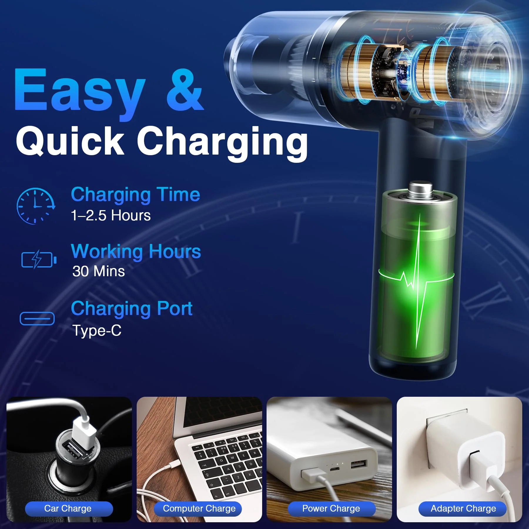 Pourbibi Handstaubsauger, 12000Pa Handstaubsauger Akku Kabellos Nass&Trocken mit 2 Waschbar HEPA-Filter, Autostaubsauger Stark, 2 in 1 Staubsauger Gebläse Für Auto, Haus & Tierhaar Reinigung (No.50) - Image 4