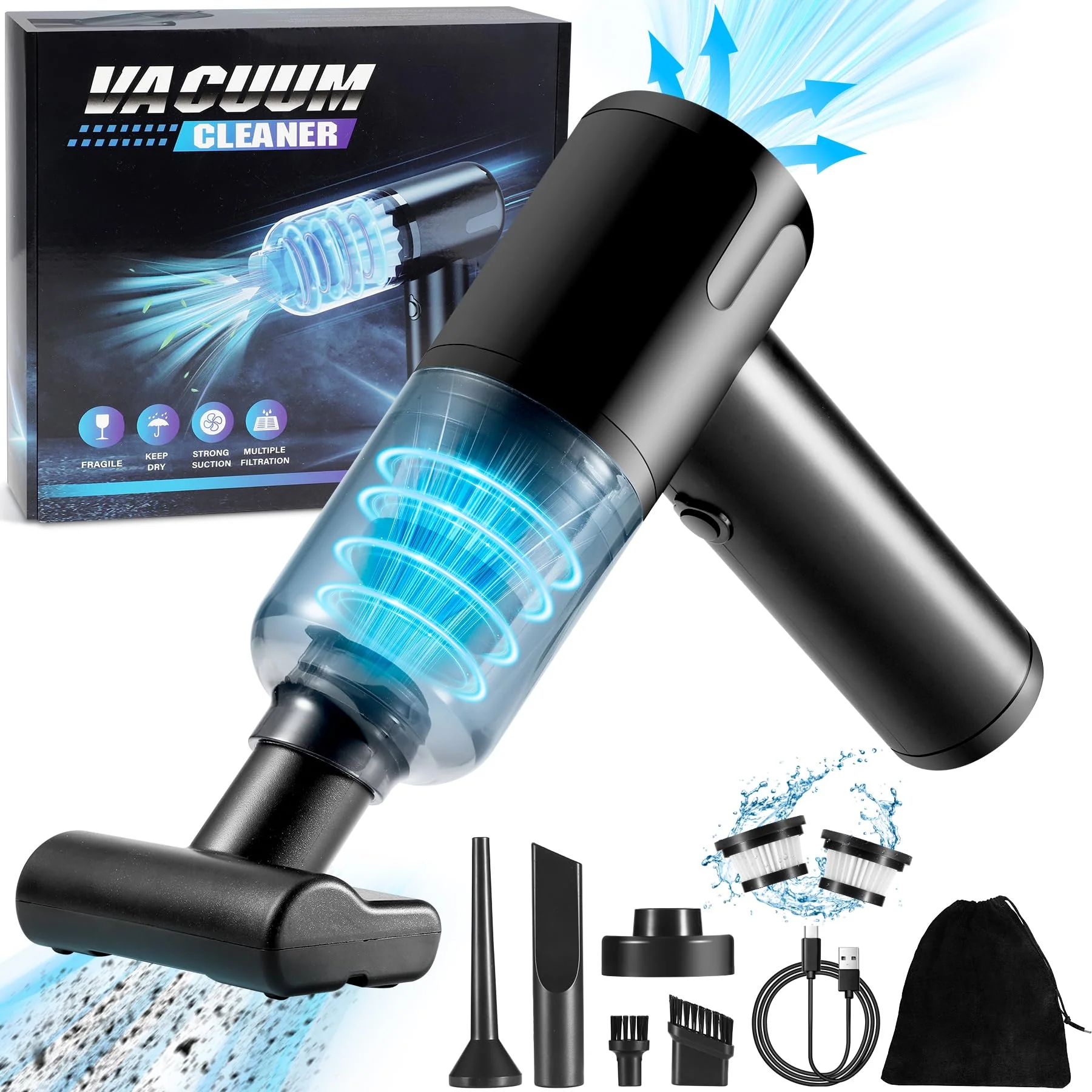 Pourbibi Handstaubsauger, 12000Pa Handstaubsauger Akku Kabellos Nass&Trocken mit 2 Waschbar HEPA-Filter, Autostaubsauger Stark, 2 in 1 Staubsauger Gebläse Für Auto, Haus & Tierhaar Reinigung (No.50) - Image 6