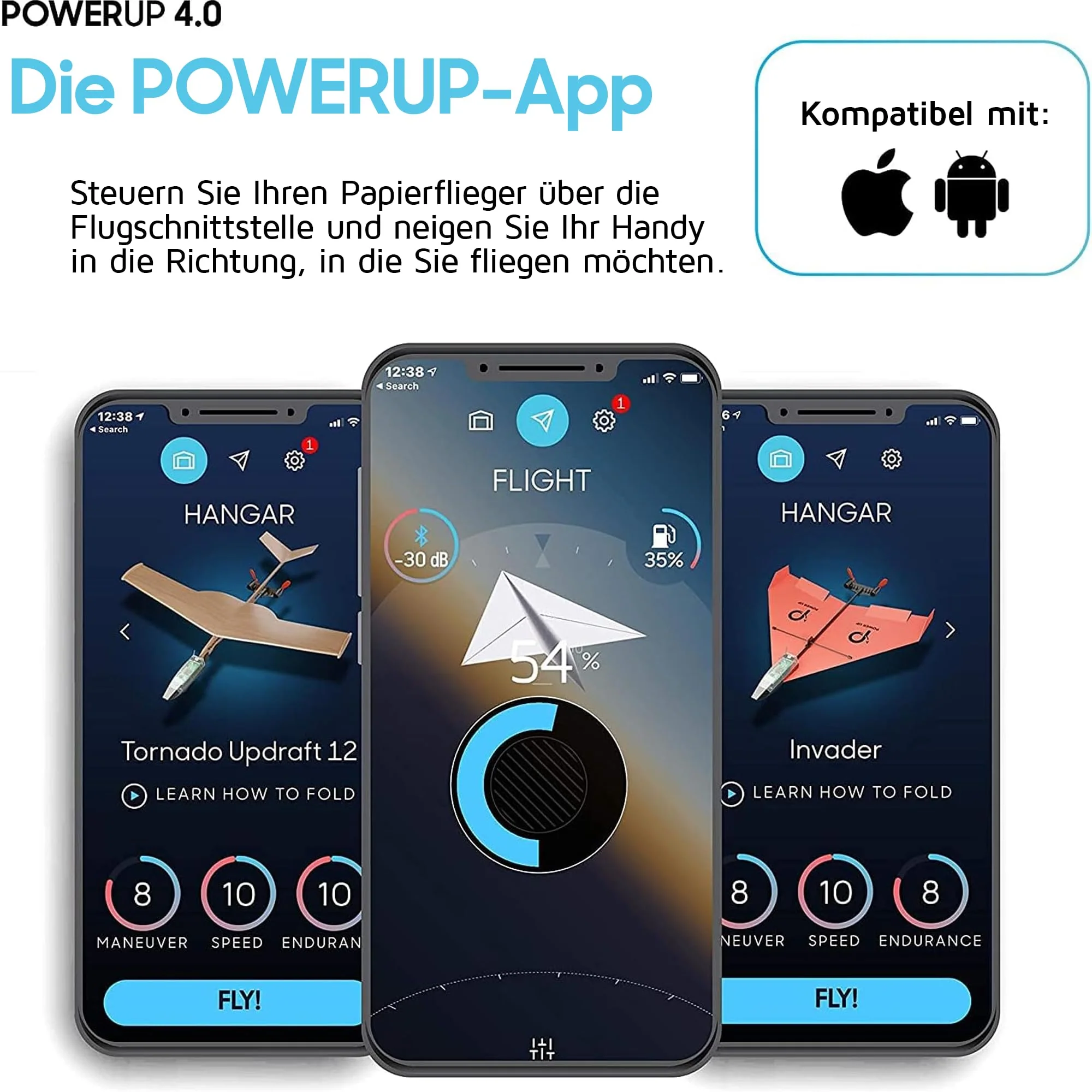 POWERUP 4.0. Smartphone gesteuertes Papierflugzeug Set der nächsten Generation. Einfache Handhabung durch Autopilot Funktion und integriertes Gyroskop. Für alle Hobbyflieger und begeisterten Piloten. - Image 2