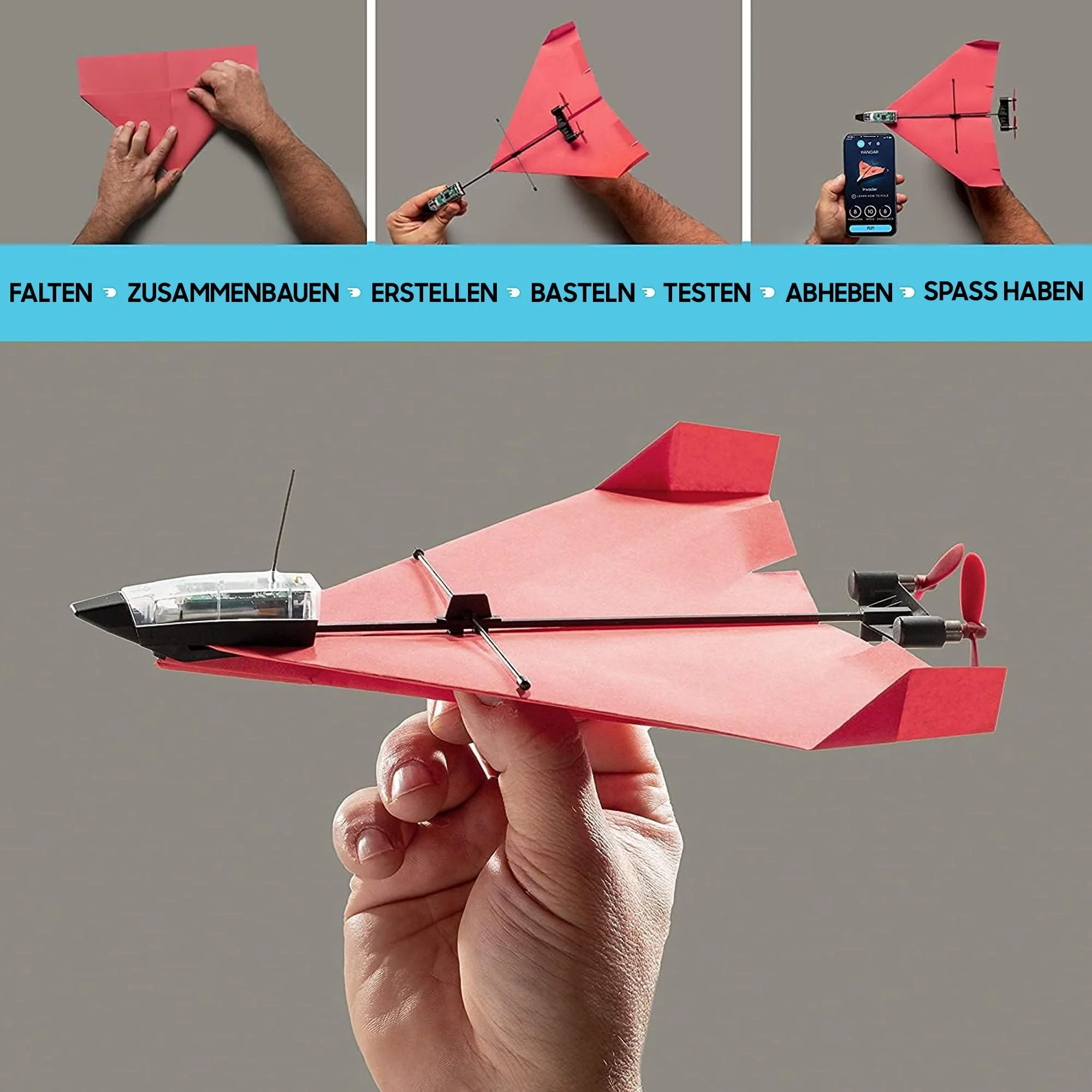 POWERUP 4.0. Smartphone gesteuertes Papierflugzeug Set der nächsten Generation. Einfache Handhabung durch Autopilot Funktion und integriertes Gyroskop. Für alle Hobbyflieger und begeisterten Piloten. - Image 4