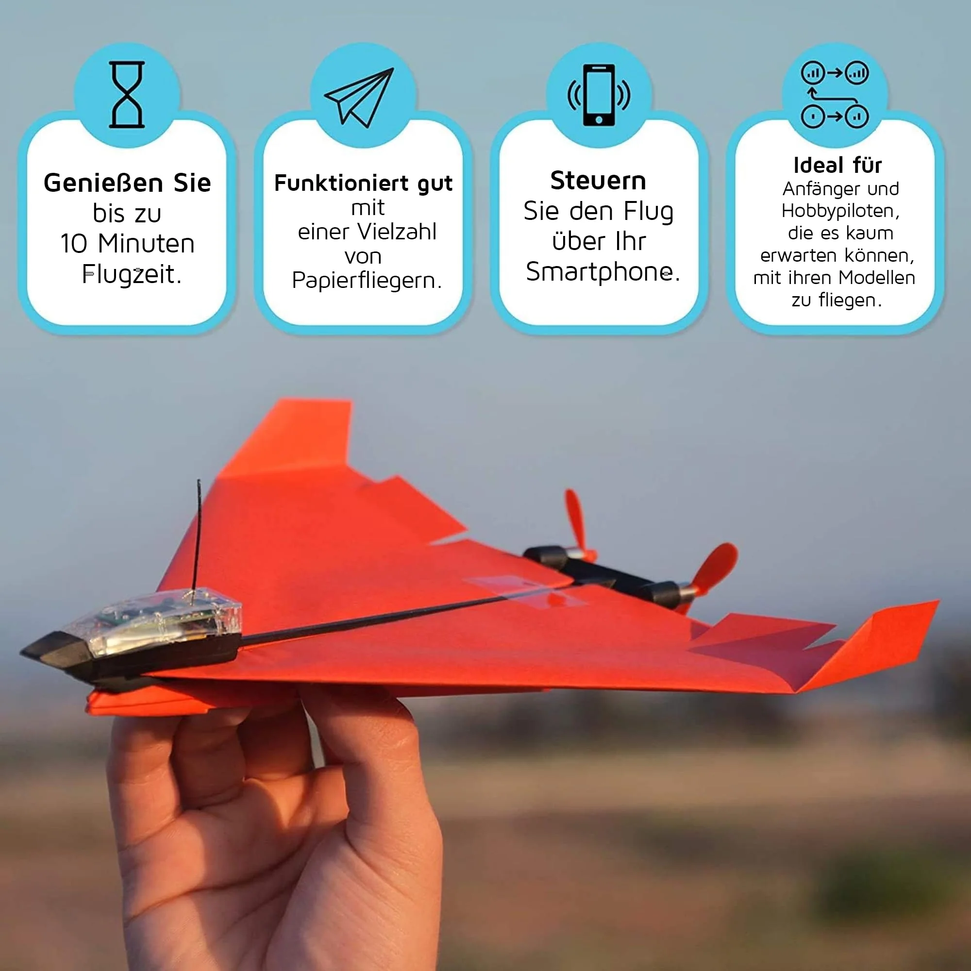 POWERUP 4.0. Smartphone gesteuertes Papierflugzeug Set der nächsten Generation. Einfache Handhabung durch Autopilot Funktion und integriertes Gyroskop. Für alle Hobbyflieger und begeisterten Piloten. - Image 7