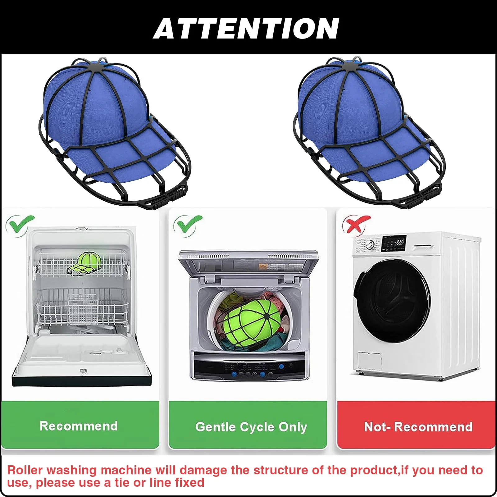 Powmag 2 Stück Cap Washer für Baseballmützen, Basecap kappen waschgestell, Mütze form Washer für Erwachsene und Kinder, Shaper für Waschmaschine oder Geschirrspüler(Schwarz) - Image 4