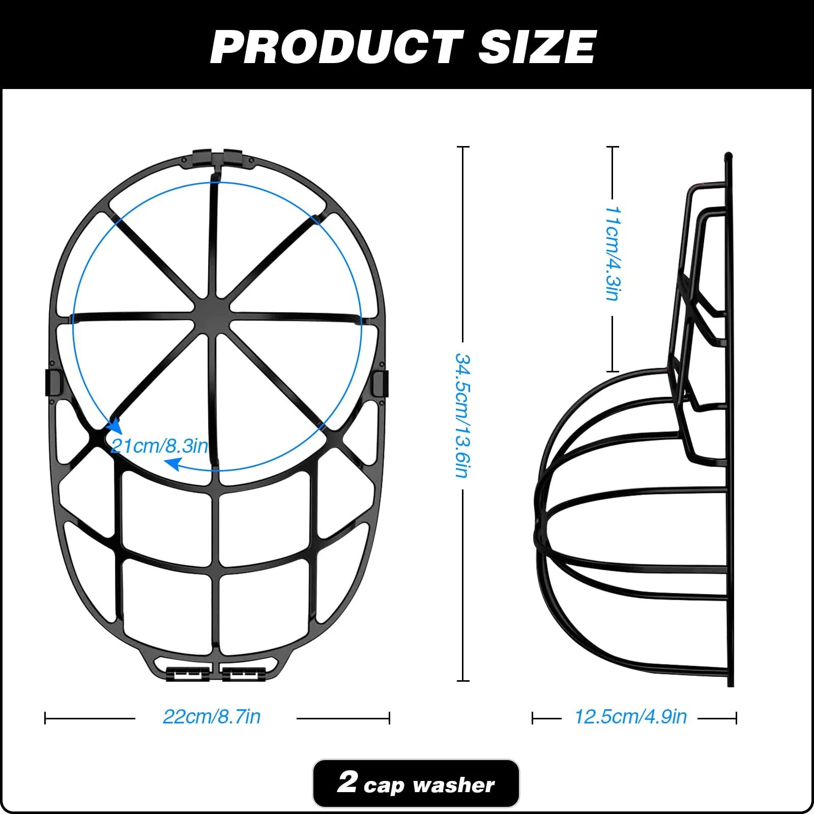 Powmag 2 Stück Cap Washer für Baseballmützen, Basecap kappen waschgestell, Mütze form Washer für Erwachsene und Kinder, Shaper für Waschmaschine oder Geschirrspüler(Schwarz) - Image 7