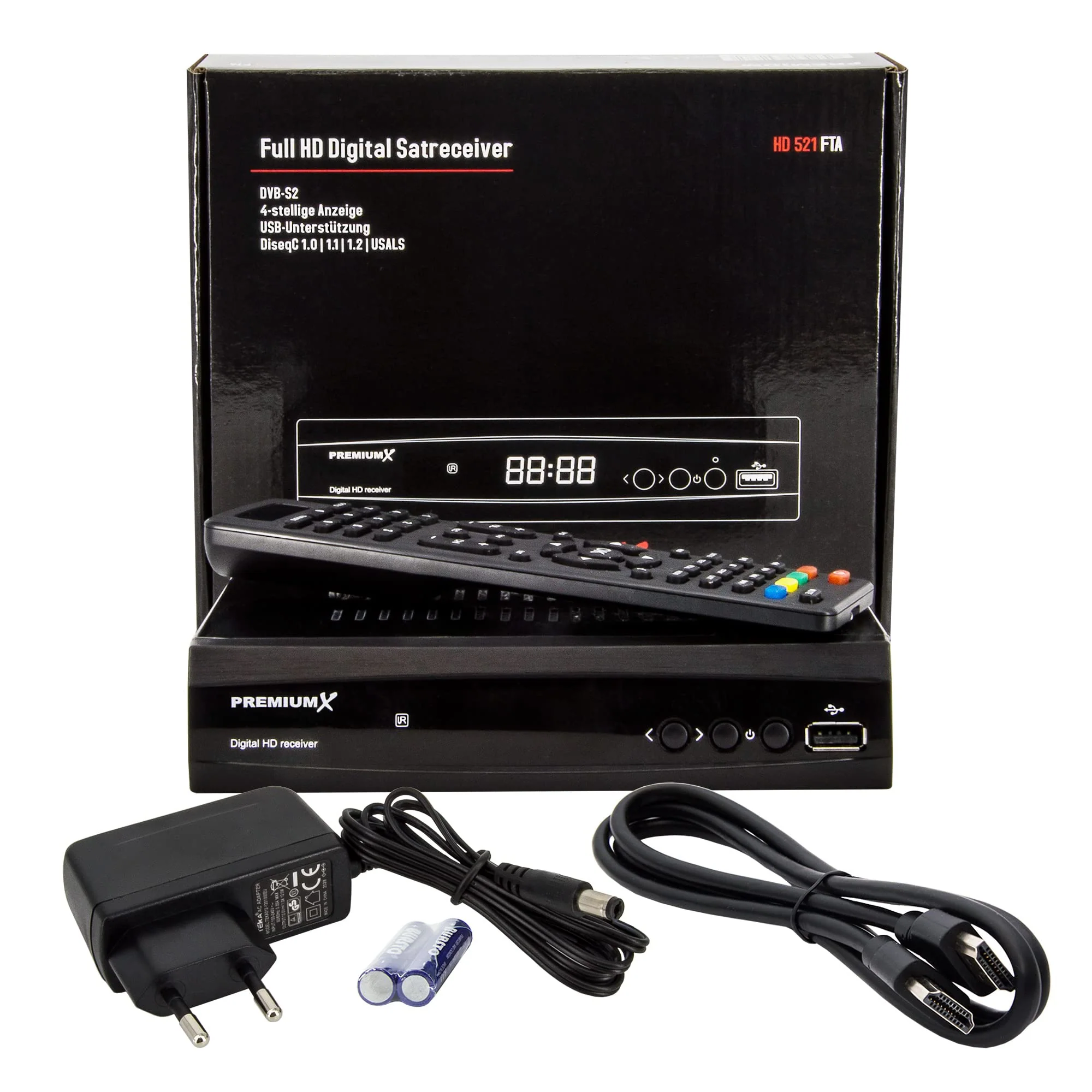 PremiumX Satelliten-Receiver HD 521 FTA Digital SAT TV-Receiver DVB-S2 FullHD HDMI SCART 2X USB Multimedia-Player, 12V Externe Netzteil - Image 2