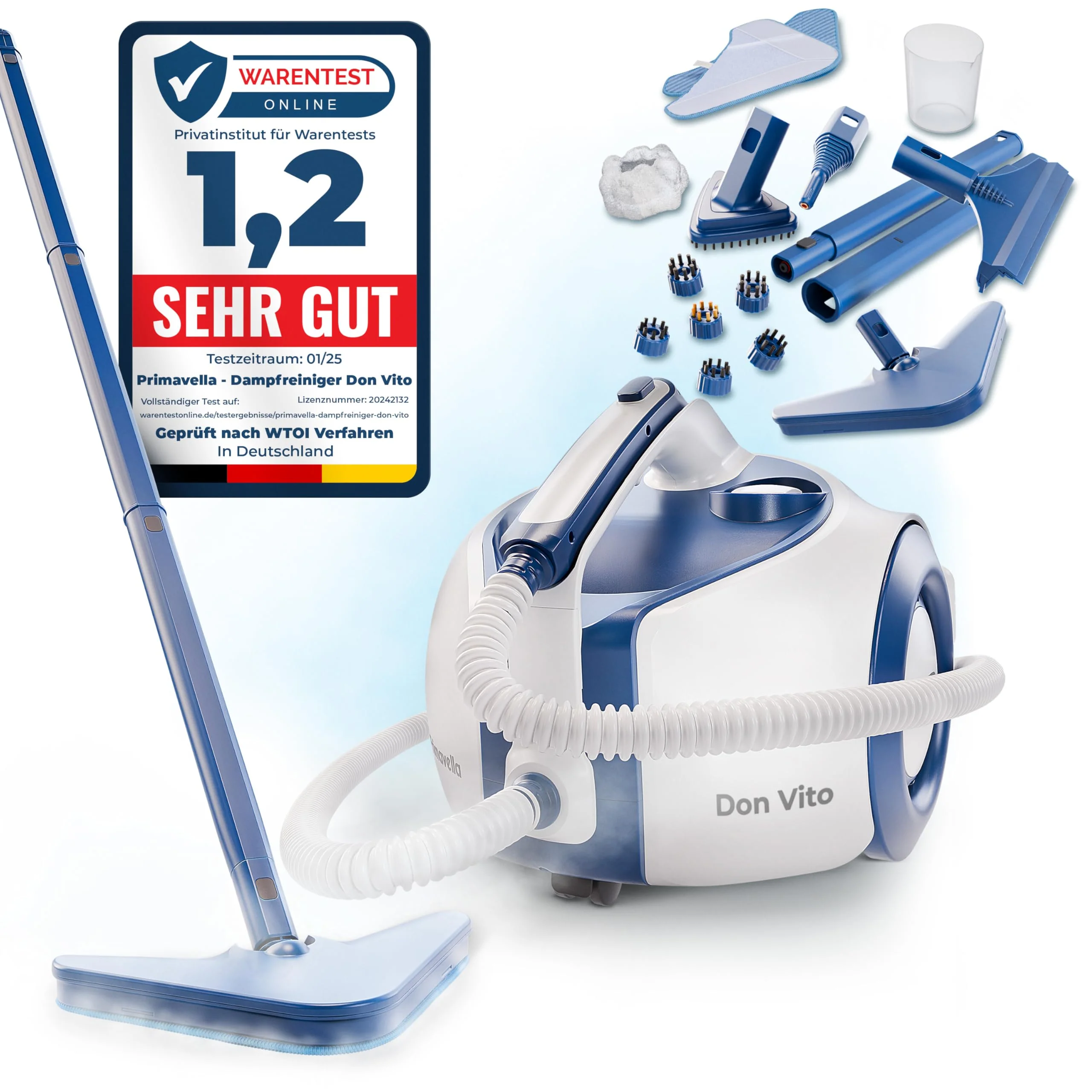 Primavella Dampfreiniger Don Vito – Leistungsstarker Steam Cleaner für Boden, Polstermöbel & Bad – Reiniger Dampf mit 3,5 Bar - 16x Zubehör für Fugen & Sofa – Vielseitige Dampfmaschine - Image 4