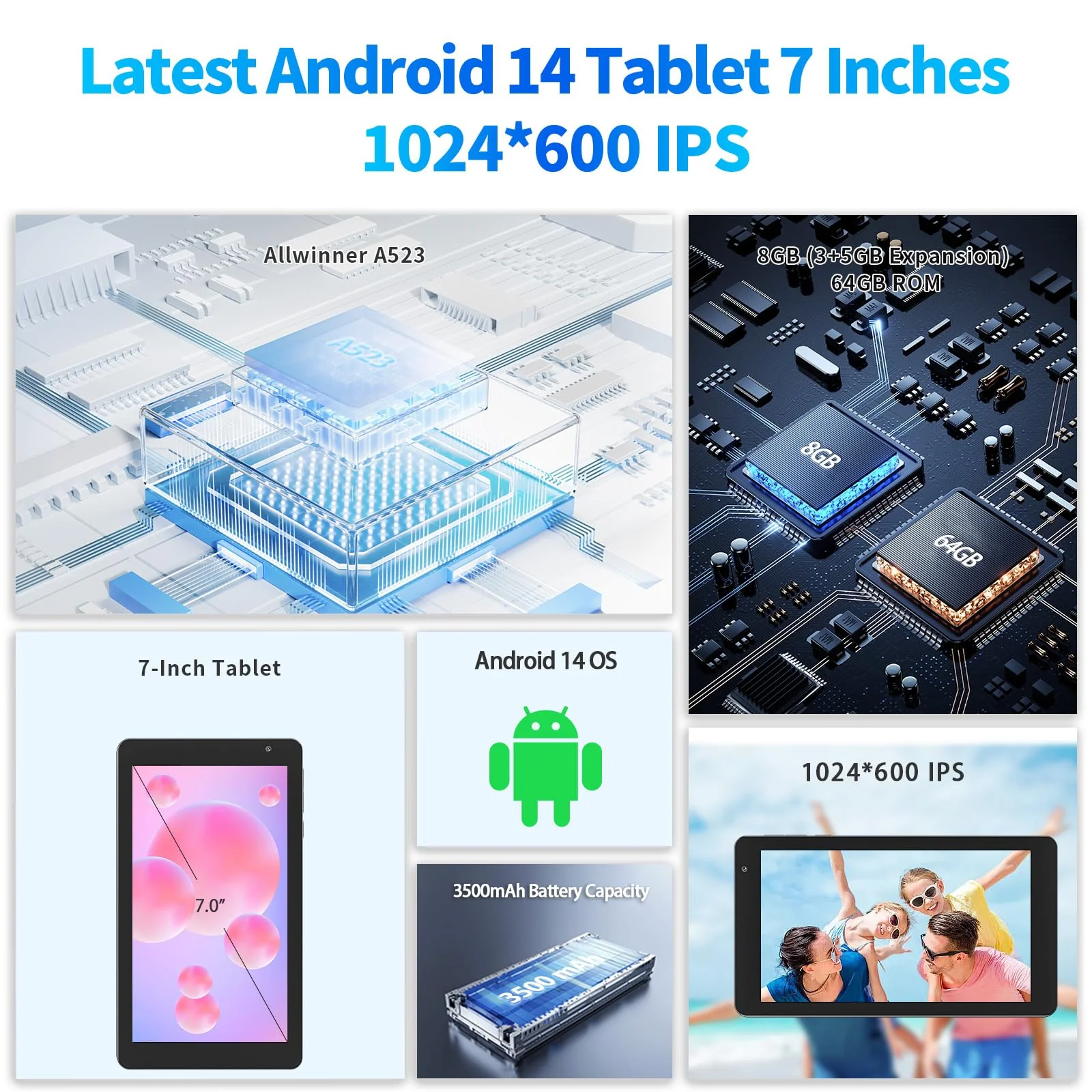 PRITOM 7 Zoll Android 14 Tablet PC mit 8GB RAM 64 GB ROM, 1024GB Expand, 8-Core, 5G WiFi, Dual Kamera, Bluetooth, 7" Tablet mit Schutzhülle - Image 10