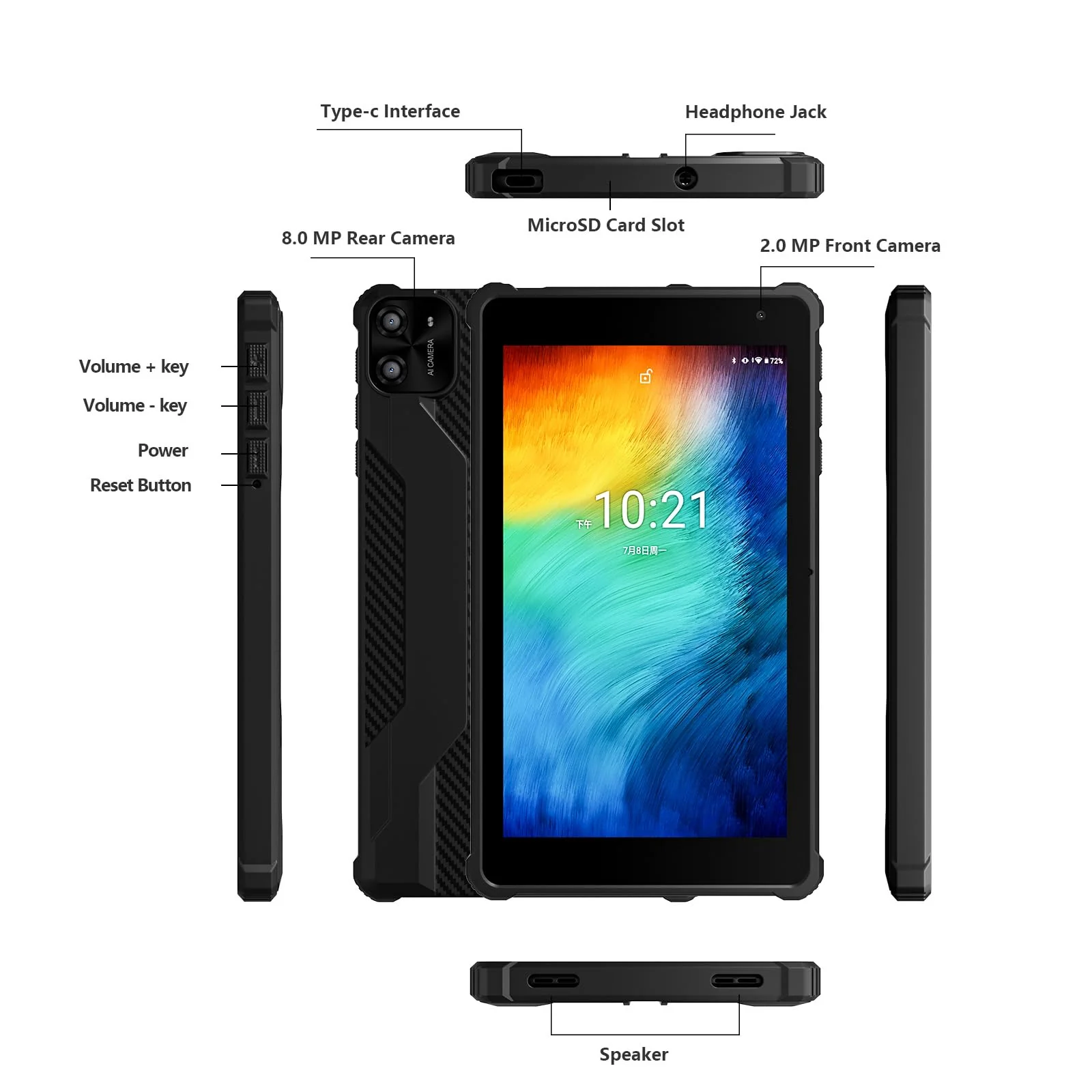 PRITOM 7 Zoll Android 14 Tablet PC mit 8GB RAM 64 GB ROM, 1024GB Expand, 8-Core, 5G WiFi, Dual Kamera, Bluetooth, 7" Tablet mit Schutzhülle - Image 5