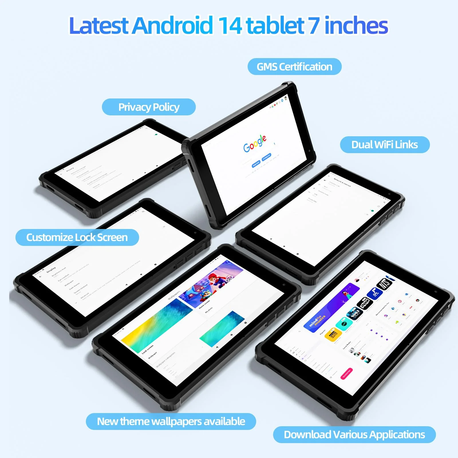 PRITOM 7 Zoll Android 14 Tablet PC mit 8GB RAM 64 GB ROM, 1024GB Expand, 8-Core, 5G WiFi, Dual Kamera, Bluetooth, 7" Tablet mit Schutzhülle - Image 8