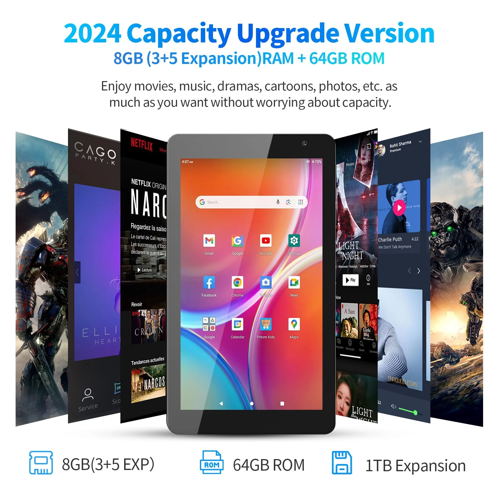 PRITOM 7 Zoll Android 14 Tablet PC mit 8GB RAM 64 GB ROM, 1024GB Expand, 8-Core, 5G WiFi, Dual Kamera, Bluetooth, 7" Tablet mit Schutzhülle - Image 9