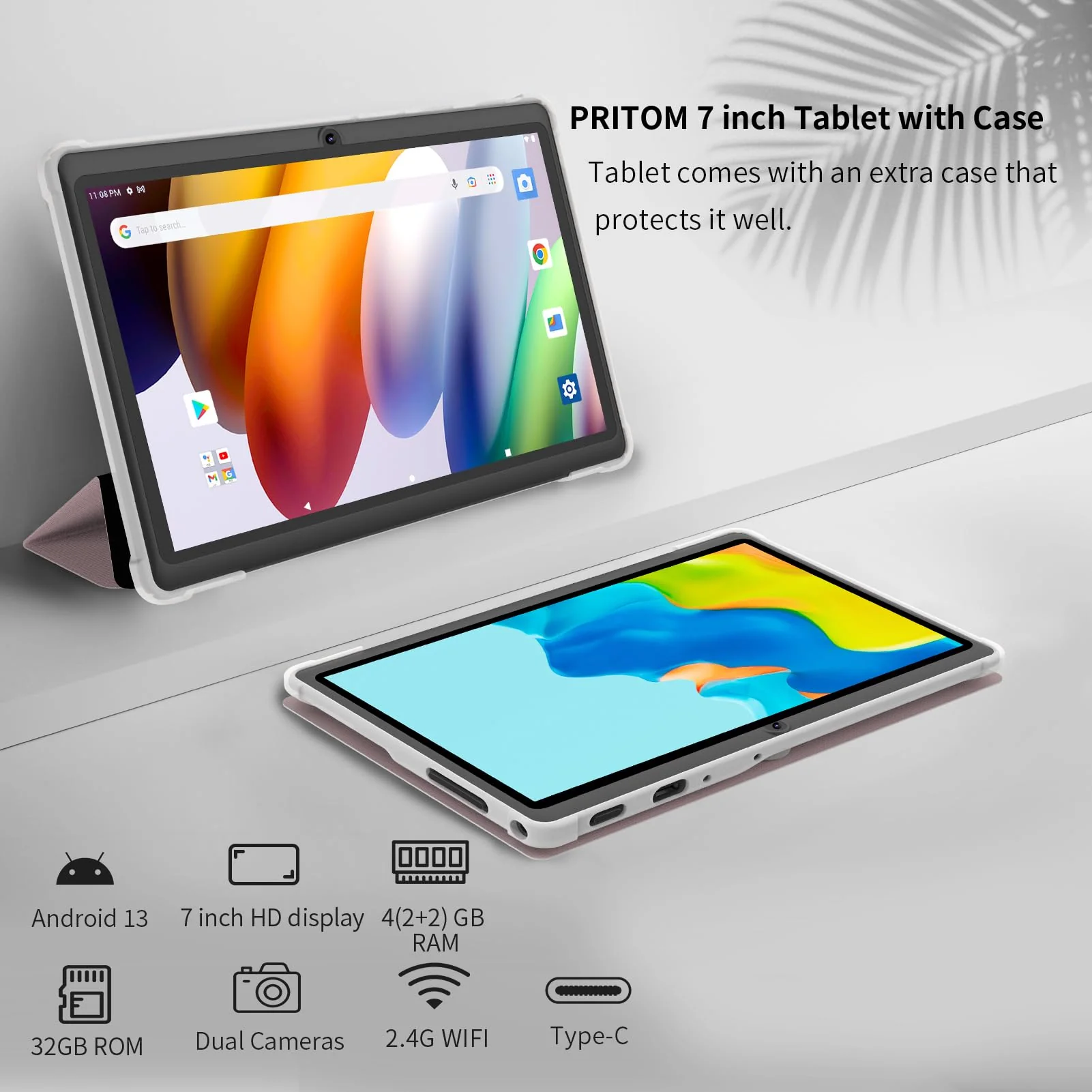 PRITOM 7-Zoll-Tablet Android 11, 4 GB (2+2 erweitern), 32 GB, (erweiterbar um 128 GB) Tablet-PC mit Quad-Core-Prozessor, 3500 mAh, HD-IPS-Display, Doppelkamera, WLAN, Bluetooth - Image 8