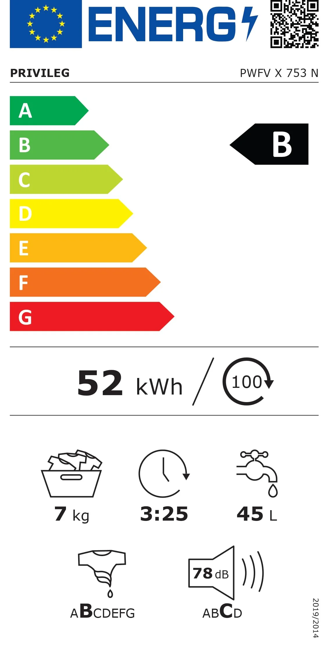 Privileg PWFV X 753 N Waschmaschine Frontlader/1400 U/min/7 kg/EEK B/Push & Go Steam/Schnell 20°/40°/60°, Express 30', Kurz 45'/Inverter-Motor/Mehrfachwasserschutz/Water Balance Plus - Image 2