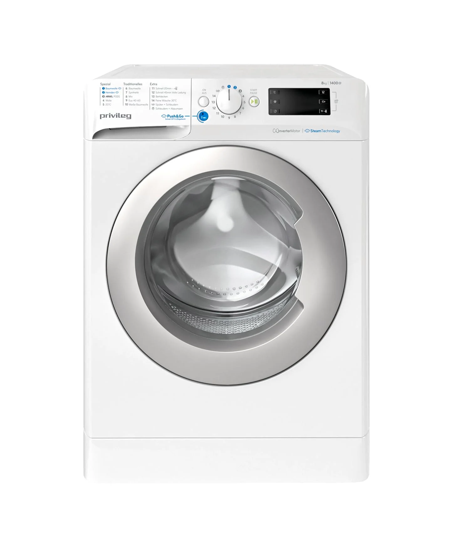 Privileg PWFV X 853 A Waschmaschine Frontlader/1400 U/min/8 kg/EEK A/Push & Go Steam/Dampf-Programme/Schnell 45min Volle Ladung/Schnell-Programme(20/45/60 Min.)/Inverter-Motor/Mehrfachwasserschutz - Image 5