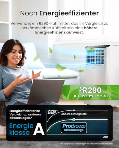 Pro Breeze™ 4-in-1 Mobile Klimaanlage mit 9000 BTU - Luftkühler, Ventilator, Luftentfeuchter, Nachtmodus - Klimagerät mit Energieklasse A, Fensterabdichtung Set, Fernbedienung und 24h Timer - Image 5